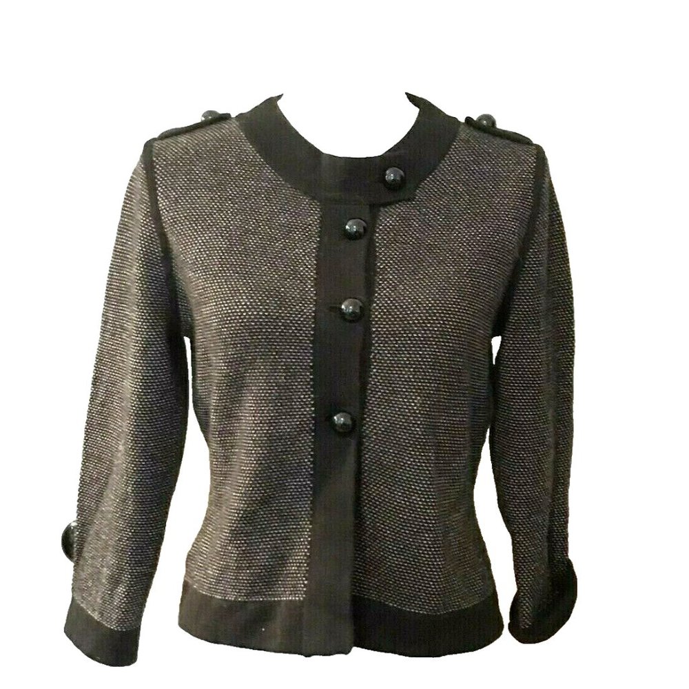 Vintage Banana Republic Black WhiteMerino Wool Military Cardigan Sweater